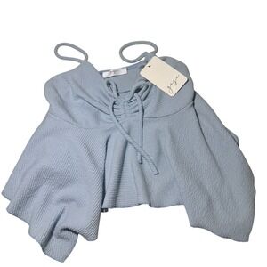 Gaze Light Blue Sleeveless Tie‑Front Tank Top Ruffle Hem Spaghetti Straps XS